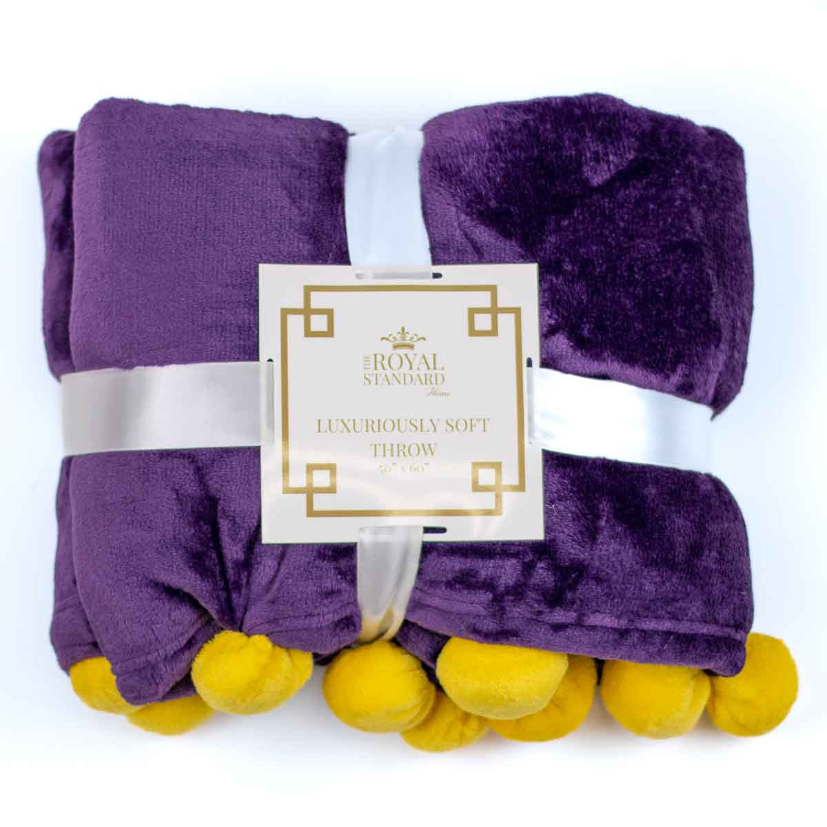 Cozy Pom Pom Throw-Purple/Yellow