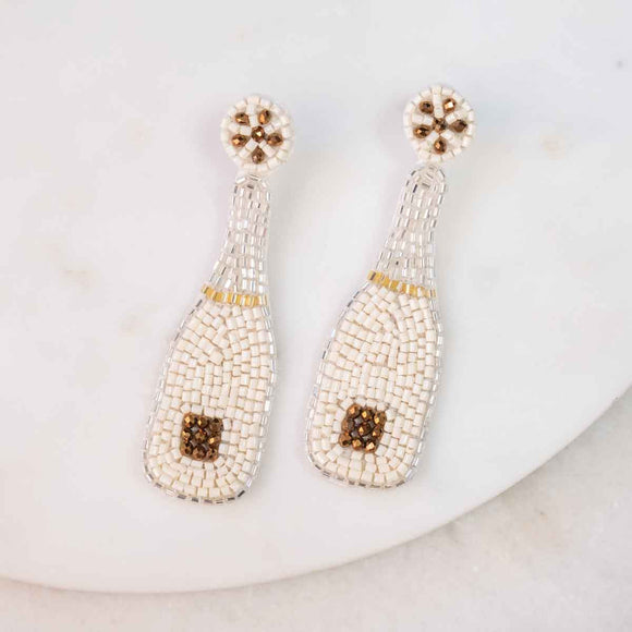 Champagne Bottle Beaded Earrings- Ivory and Gold