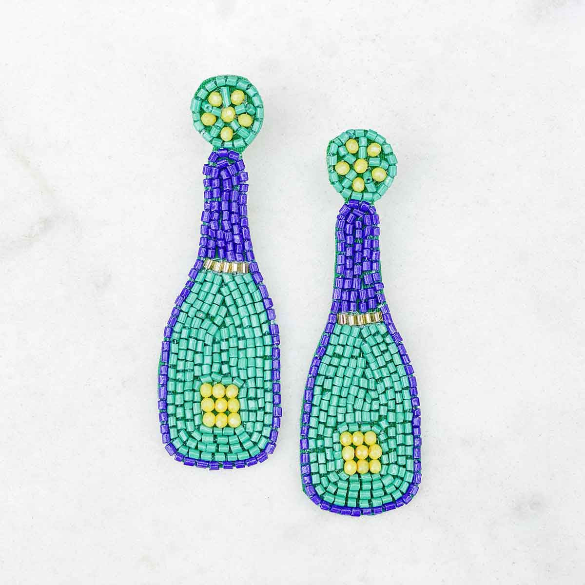 Mardi Gras Champagne Bottle Beaded Earrings