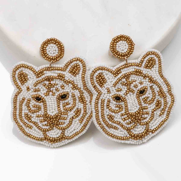Tiger Face Beaded Earrings-White/Gold