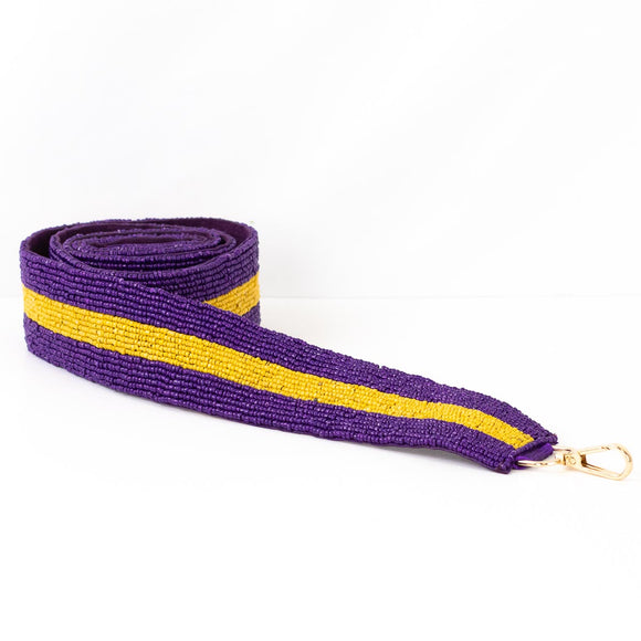 Gameday Stripe Beaded Purse Strap-Purple/Yellow