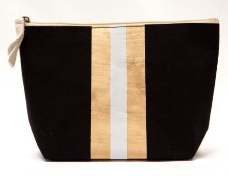 Campus Stripe Cosmetic Bag-Black/White/Gold