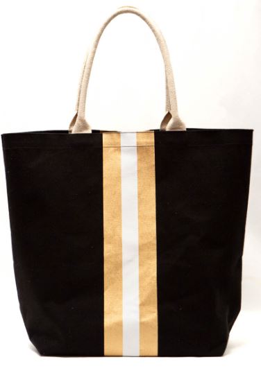 Campus Stripe Tote Bag-Black/White/Gold
