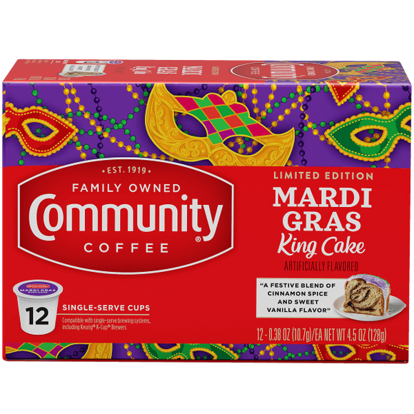 Community Coffee King Cake Single Serve Cups - 12 Ct