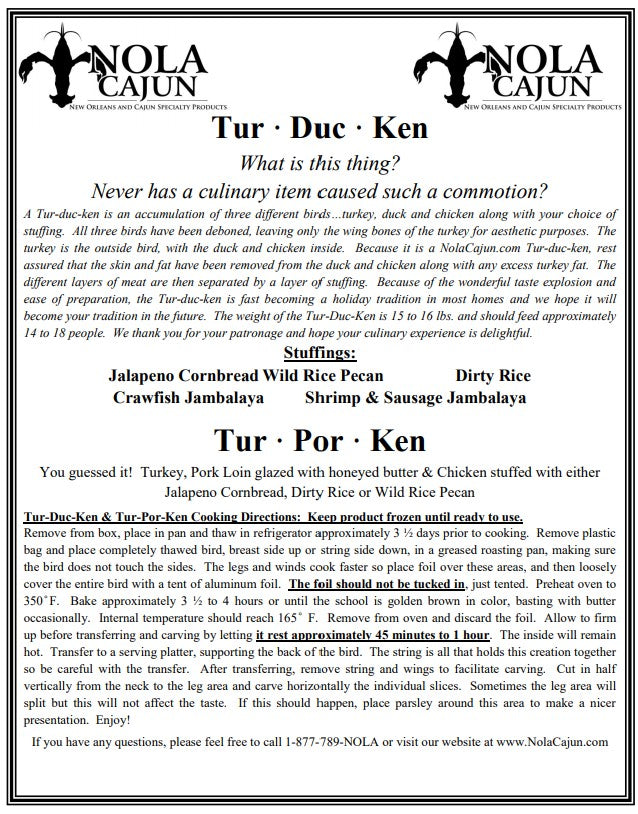 Turducken with Cornbread & Cajun Sausage - 10 Pound