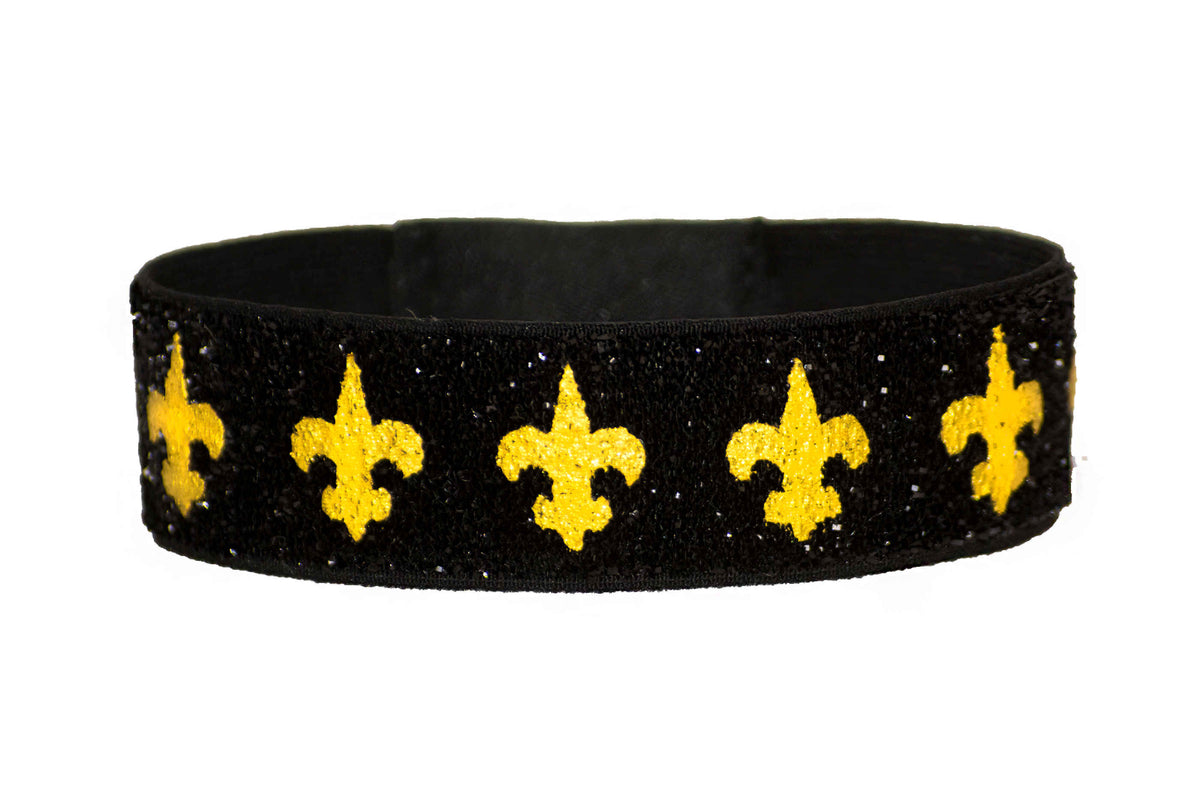 Black and Gold Glitter Fleur De Lis Hair Tie Bracelet – NolaCajun