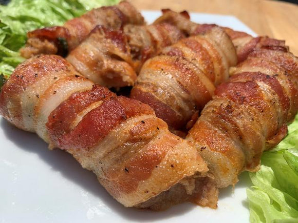 Bacon wrapped Jalapenos stuffed with Cream Cheese and Shrimp