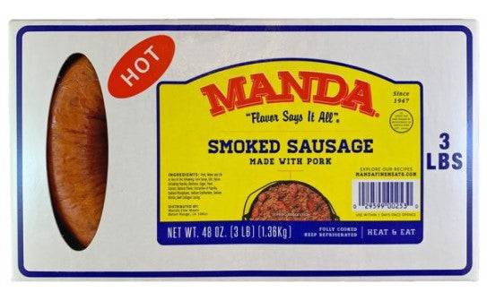 Manda Hot Smoked Sausage, 3 Lb.