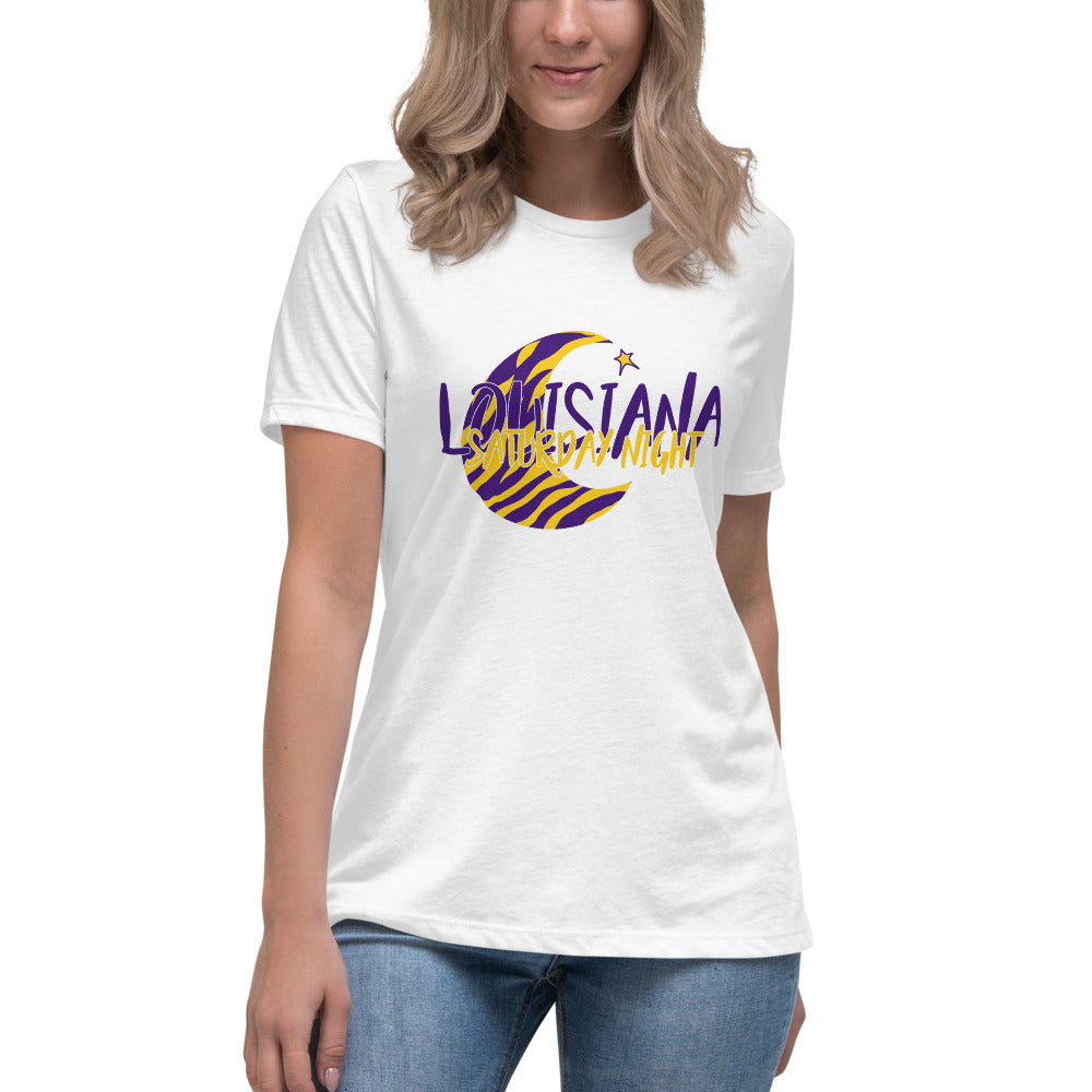 Louisiana Saturday Night Moon and Star- Ladies Relaxed Tshirt – NolaCajun