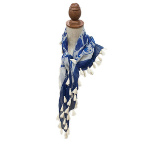 Navy and White Fleur Scarf 59 x 26"