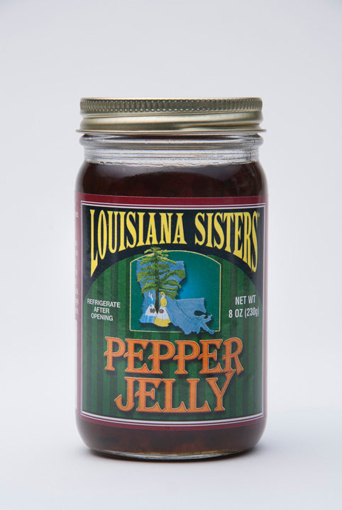 NolaCajun Louisiana Sisters Pepper Jelly Louisiana sweet and spicy Cajun pepper jelly jar