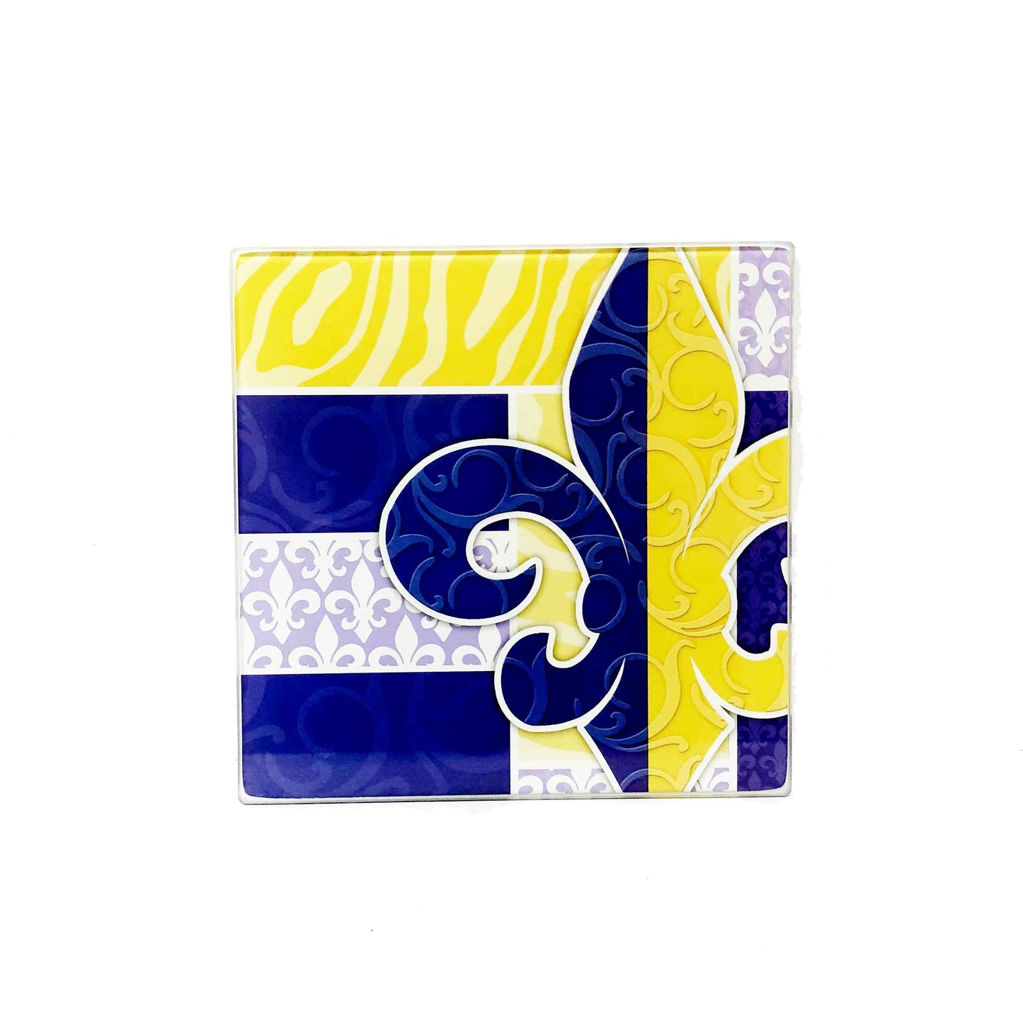 Purple and Gold Glass Fleur de Lis Trivet