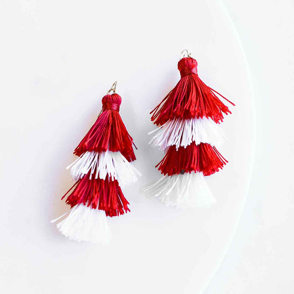 Spirit Tassel Earrings-Crimson/White