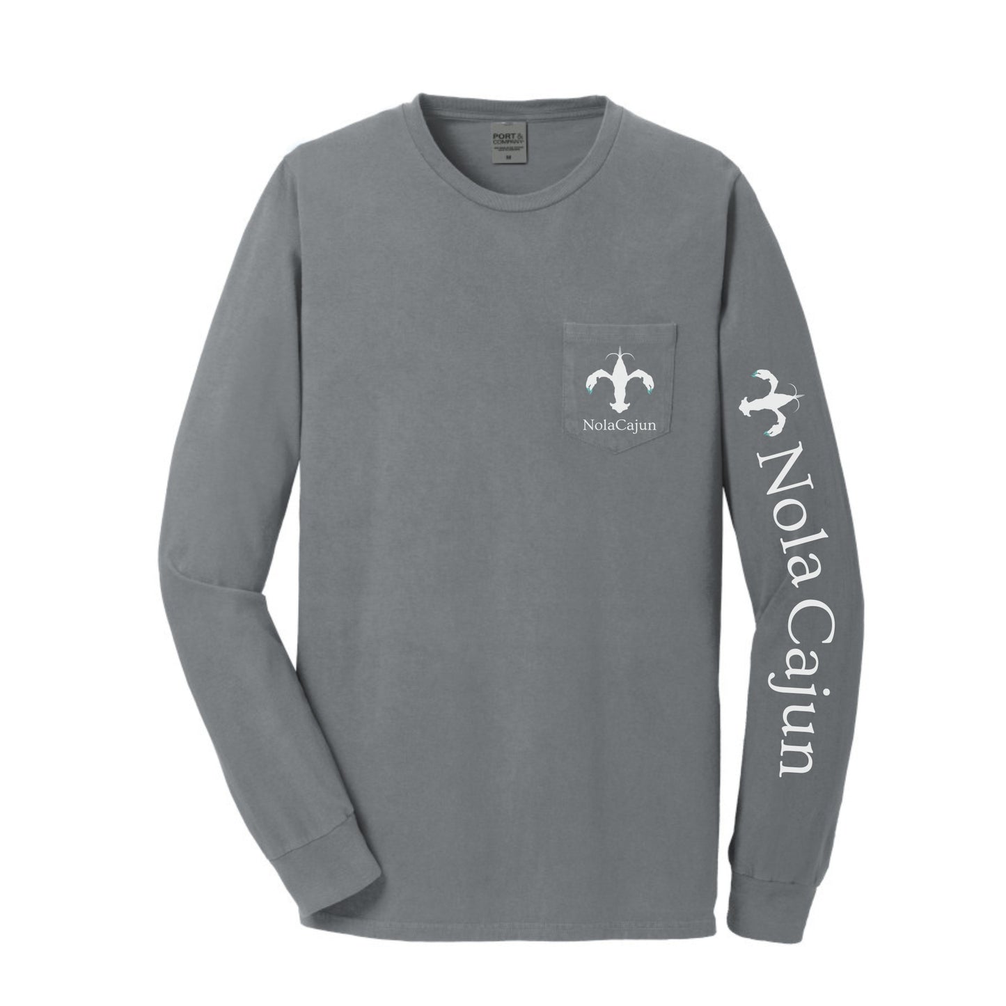 NolaCajun Grey & Teal Long Sleeve Logo T-shirt