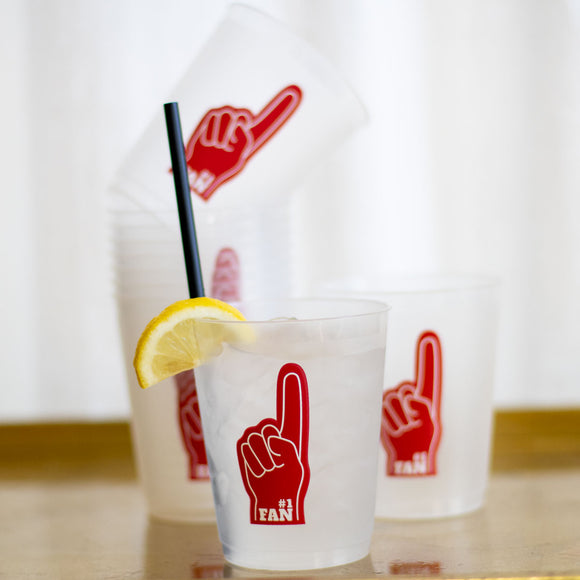 #1 Fan Party Cups 16oz-Set of 10 Frosted/Red