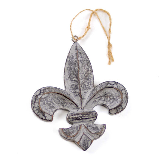 Carved Fleur De Lis Ornament-Antique Grey