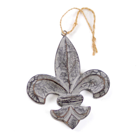Carved Fleur De Lis Ornament-Antique Grey