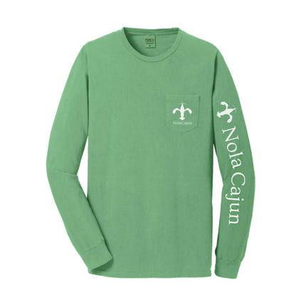 NolaCajun Green & Pink Long Sleeve Logo T-shirt