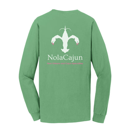 NolaCajun Green & Pink Long Sleeve Logo T-shirt