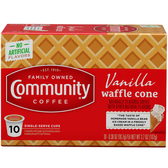 Community Coffee Vanilla Waffle Cone Single Serve Cups - 12 Ct