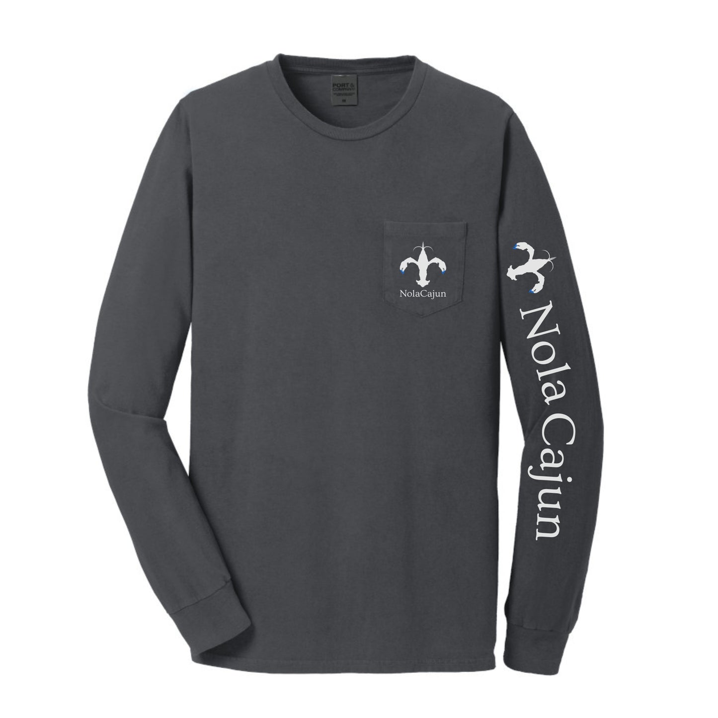 NolaCajun Grey & Blue Long Sleeve Logo T-shirt