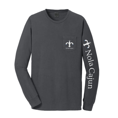 NolaCajun Grey & Blue Long Sleeve Logo T-shirt