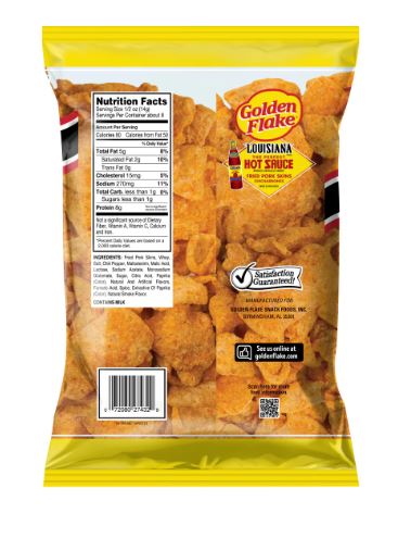 Golden Flake Louisiana Hot Sauce Pork Skins 4oz