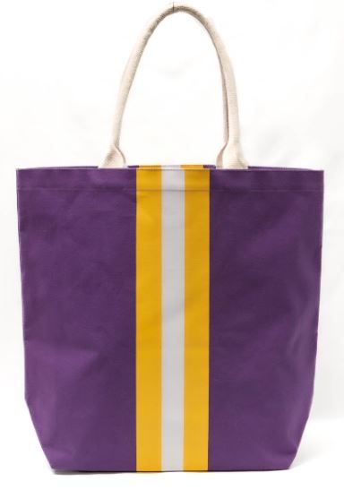 Campus Stripe Tote Bag-Purple/White/Yellow