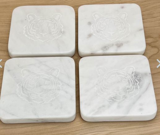 Tiger Etched Marble Coasters-Set of 4