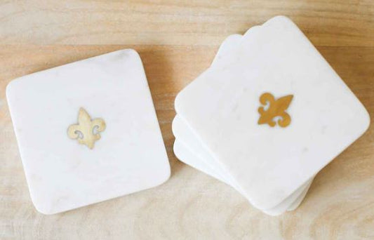 Fleur de Lis Marble Coasters-Set of 4