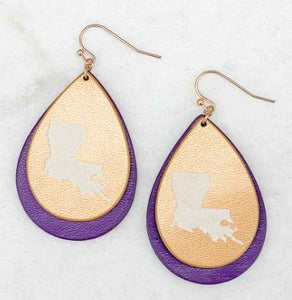 Louisiana Pride Earrings-Purple/Gold