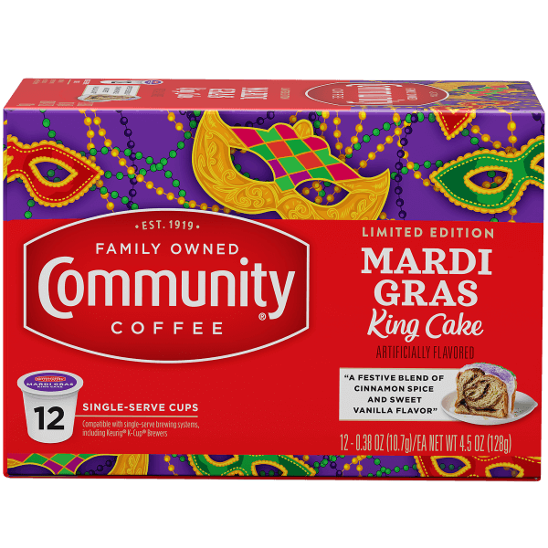Community Coffee King Cake Single Serve Cups - 12 Ct