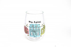 Creole Cottages Stemless Wine Glass