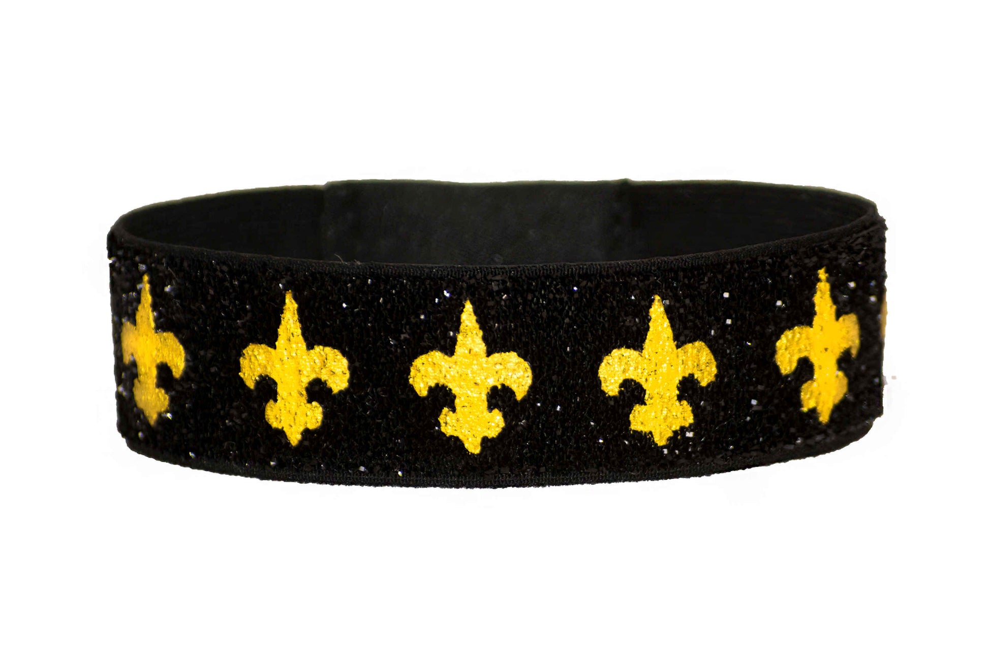 Black and Gold Glitter Fleur De Lis Hair Tie Bracelet