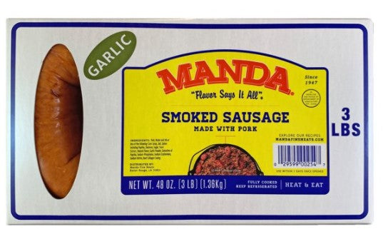 Manda Garlic Smoked Sausage, 3 Lb.