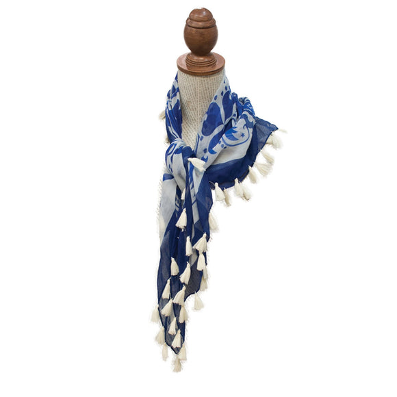 Navy and White Fleur Scarf 59 x 26