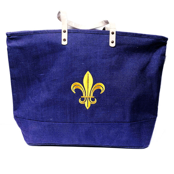 Purple and Gold Fleur de Lis Tote Bag